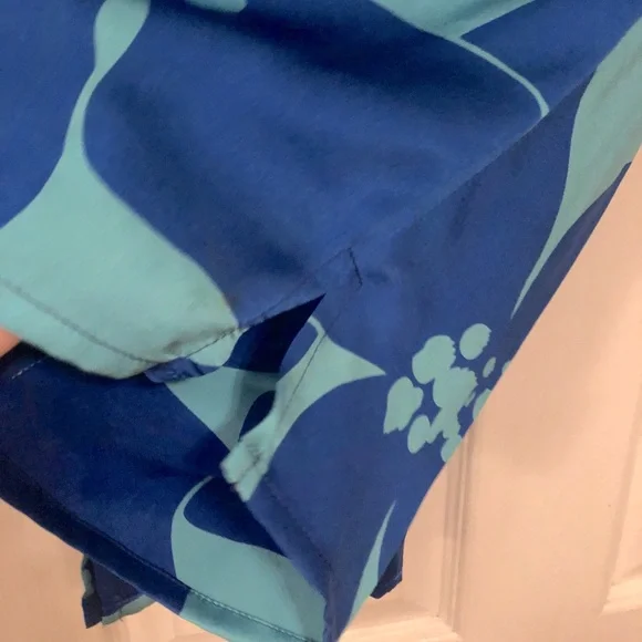 SILK turquoise blue large floral capri Bermuda  pants  XS drawstring - Picture 10 of 10